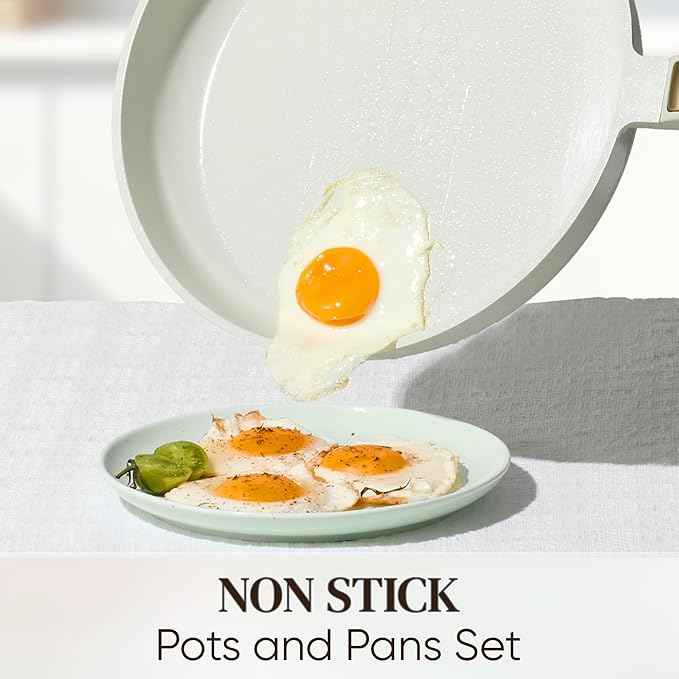 CAROTE Ceramic Cookware Set Nonstick, 14pcs Pots and Pans Set Nonstick, Non-Toxic & PFAS-Free, Dishwasher, RV/Camping Cookware Set, Cooking Pots with Lids, Sage Green