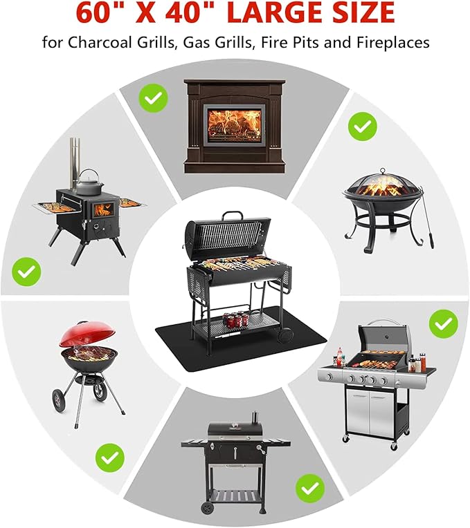 60 x 40 inch Under Grill Mats for Outdoor Grill, Double-Sided Fireproof Deck and Patio Protector Mat, Waterproof Oil-Proof BBQ Floor Pad Indoor Fire Pit Fireplace Mat