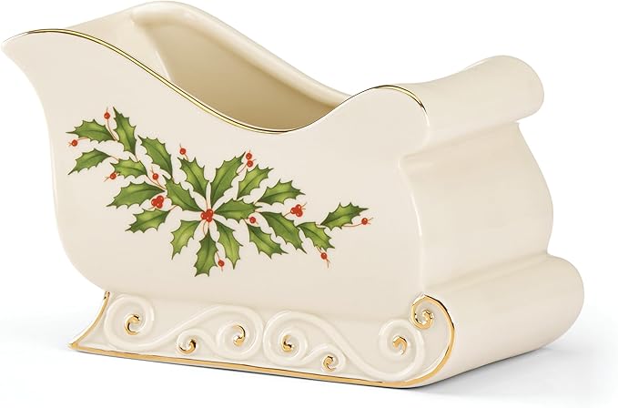 Lenox 886160 Holiday Sleigh Candy Dish, 7.25' L x 4' W, 4.25' H, Christmas Hosting