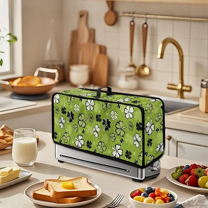 St Patricks Day Toaster Cover 2 Slice Lucky Green 2 Slice Slim Toaster Cover, Heat- Resistant Water Resistant Folding Small Appliance Covers for Modern Home Festival Decor