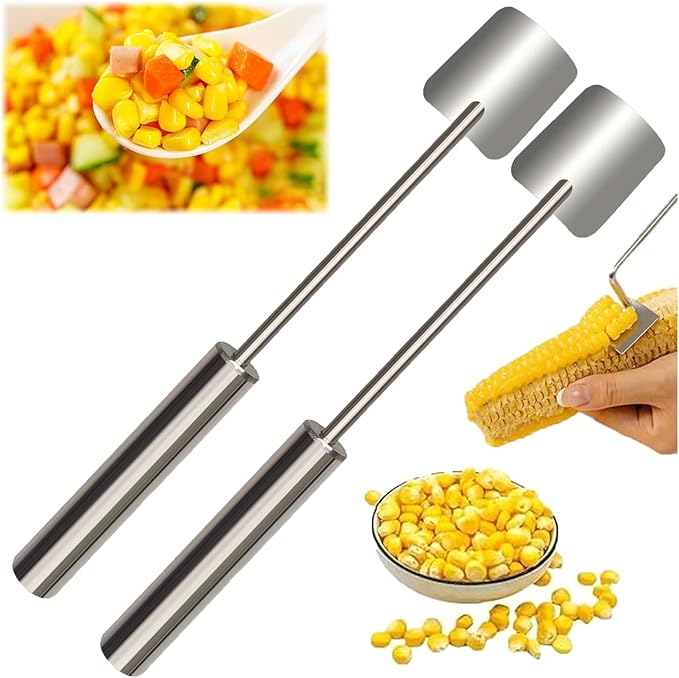 Corn Peeler, Corn Stripper, Long Handle Stainless Steel Corn Stripping Too Thresher Scraper for Home Kitchens, Restaurant Chefs (2PCS)