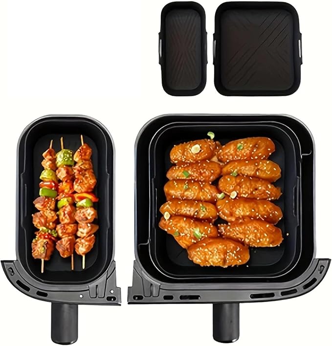 Compatible for Philips Dual Basket Air Fryer NA350 Series 6L/3L, Reusable Silicone Dual Airfryer Liner Air Fryer Accessories(Black)