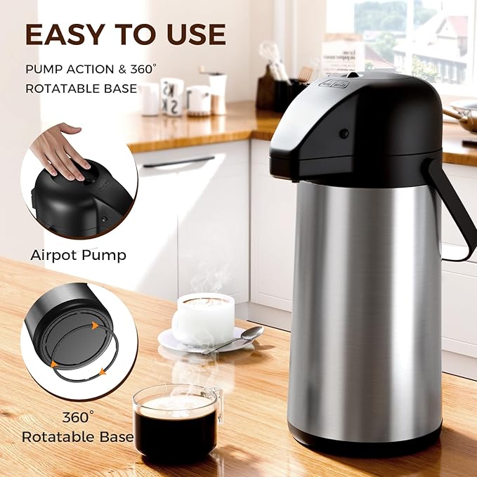 Coffee Carafe for Keeping Hot - Gezoss 85OZ / 2.5L Airpot Coffee Dispenser with Pump - Large Coffee Carafe for Hot Drinks Tea Liquid - Insulated Stainless Steel Hot Water Beverage Urn for Parties