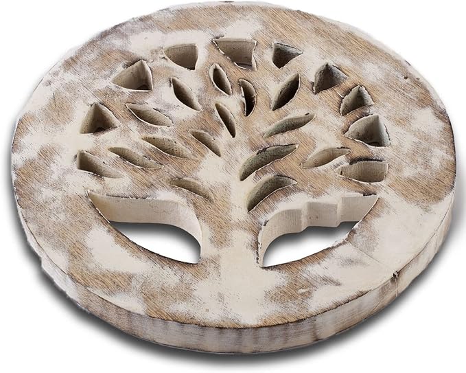 Handmade Wooden Trivet for Hot Dishes Plates & Pots Holder Hot Pad for Kitchen & Dining Table Decor Cookware Heat Resistant Rustic Decorative Carvings Tabletop Home & Dining Table Essentials (White)