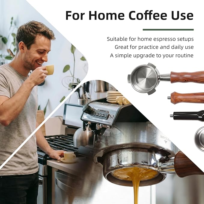 54mm Bottomless Portafilter for Breville Barista Express/Pro/Touch/Bambino18-21g Precision Basket, Stainless Steel 304 Filter Basket, Naked Portafilter for Espresso Extraction(Rosewood)