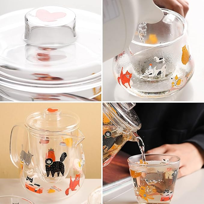 Pitcher Cute Pitcher with Glass Built-in Filter and High Temperature Resistant Cold Water Jug with Handle and Lid for Juice, Milk, Drinks Hot/Cold Water Carafe (Size : L)