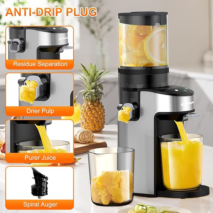 Cold Press Juicer,400W Juicer Machines,4.9"Wide Feed Chute Slow Masticating Juicer for Whole Vegetables & Fruits,High Juice Yield,Easy to Clean,Advanced Touch Sensing Switch(Silver Gray)