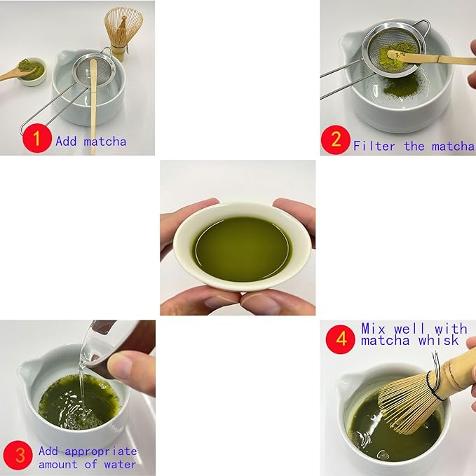 Matcha Whisk Set 4 Pieces Set for Matcha Beginners, Including a Traditional Bamboo Whisk, Spoon, Tea Sieve and Bamboo Spoon
