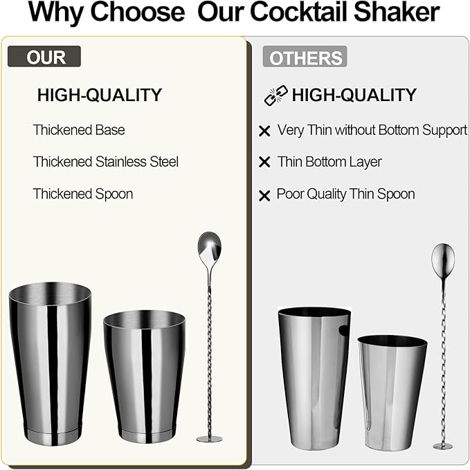 Mwellewm Cocktail Shaker Boston Shaker Set 15 Pcs Professional Bartender Kit Bar Shaker Stainless Steel Drink Shaker Bartending Beginner Martini Shaker Tin Mixed Alcohol Shaker Tool(Black)