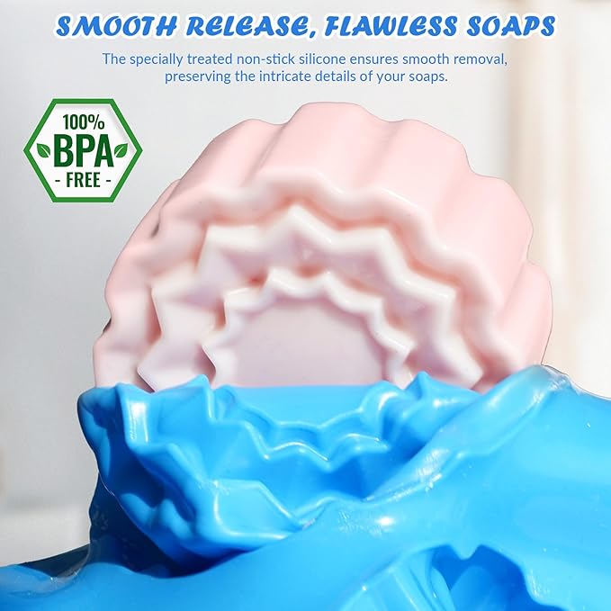 HKNMTT Square Flower Rectangle Bar Molds Silicone, 7 Shapes for Chocolate Soap Making Shower Steamer Homemade Bath Bomb Lotion Shampoo Bar Dessert DIY Set Non-stick Craft Food Grade 3 Pack