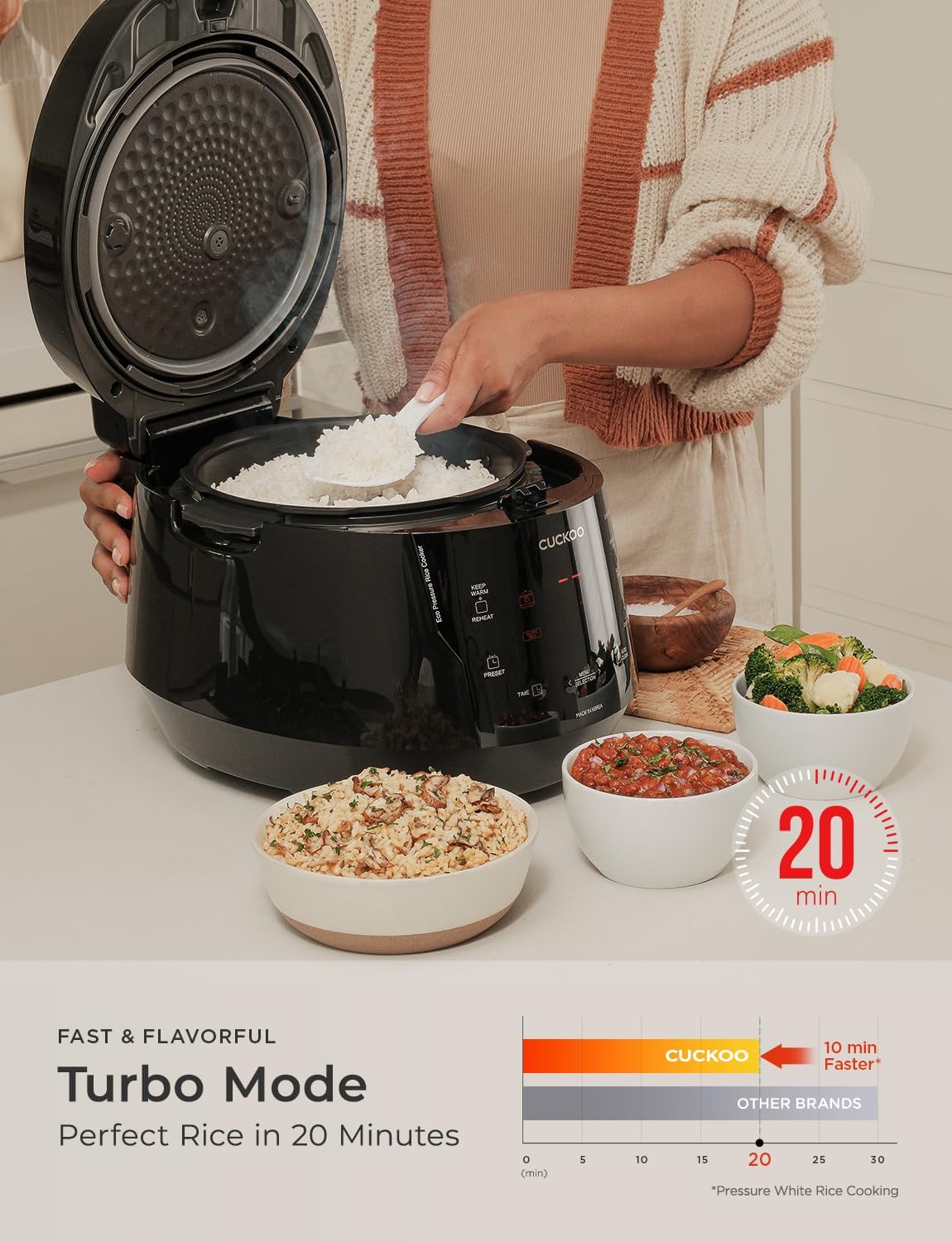 CUCKOO CRP-PK1001S 10-Cup (Uncooked) / 20-Cup (Cooked) Heating Pressure Rice Cooker & Warmer with Nonstick Inner Pot, 13 Menu Options, Fuzzy Logic Tech, Auto Clean (Black)