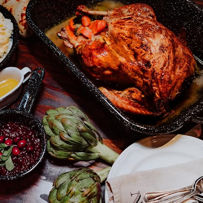 Granite Ware 19-Inch Covered Rectangular Roaster - Enamel Steel Cookware, Nonstick & Chemical-Free, Dishwasher Safe - 25 Lb Capacity, Large Roasting Pan for Meats, Poultry, Vegetables (Speckled Black)
