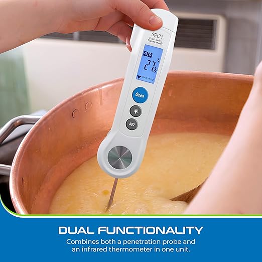 Sper Scientific Dual Function Infrared & Probe Food Safety Thermometer 800115 - Non-Contact Infrared Surface Temperature & Foldable Probe for Internal Temps, Fast & Accurate for Kitchens & more - 2 pc