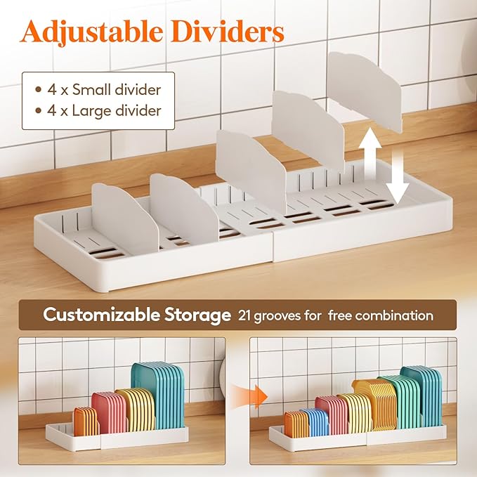 Lifewit Kitchen Cabinet Organizer for Food Contanier Lid, Expandable Lid Holder with 8 Adjustable Dividers & 9 Sections for Pantry Organizers and Storage, Home Organization, Extra Large, 13"-24"