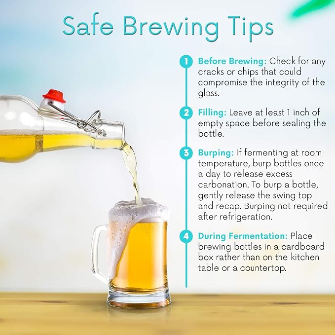 WILLDAN Set of 6-16oz Swing Top Glass Bottles - Flip Top Brewing Bottles For Kombucha, Kefir, Vanilla Extract, Beer - Airtight Caps and Leak Proof Lids, Bonus Gaskets and Funnel