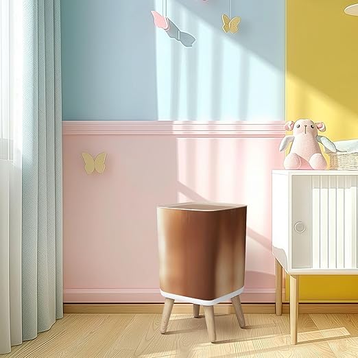 Small Trash Can with Lid Metal Copper texture aluminum brushed Copper texture reflection Copper Wastebasket with Press Cover Dog Proof Garbage Can Waste Bin for Kitchen Bathroom Nursery 2.6 Gallon