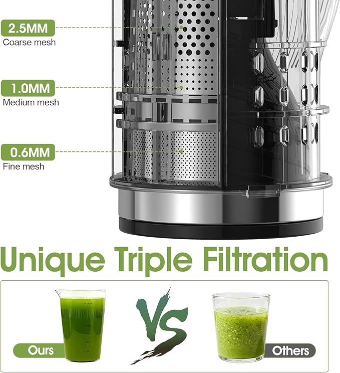 Cold Press Juicer,Stainless Steel Material,Juicer Machines with 5.0Inch Wide Feed Chute,Slow Masticating Juicer for Vegetables and Fruits with High Juice Yield,Large Auger,Easy to Clean