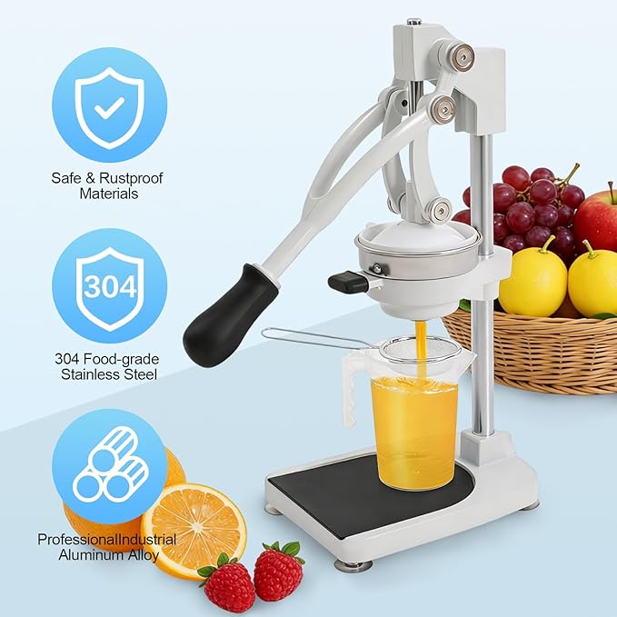 Manual Orange Juicer Squeezer, Heavy Duty Hand Press Citrus Juicer, Juice Yield 99% with 18Oz Measuring Cup Capacity, Commercial Grade, Easy to Clean for Citrus, Lemon, Pomegranate, Lime, Grapefruit
