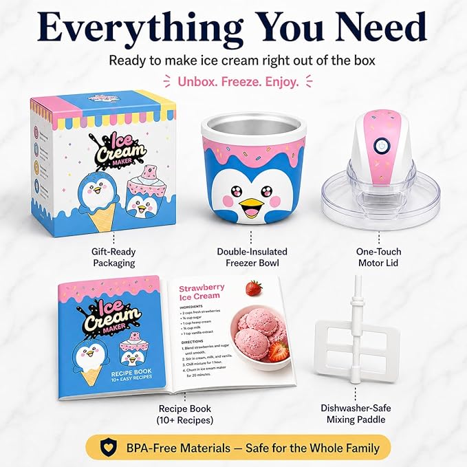 Fun Electric Ice Cream Maker Machine for Kids - Best Countertop Ice Cream Machine for Homemade Soft Serve, Sorbet, Gelato, Frozen Yogurt - Fun Small Personal Dessert Maker for Families, Easy to Clean
