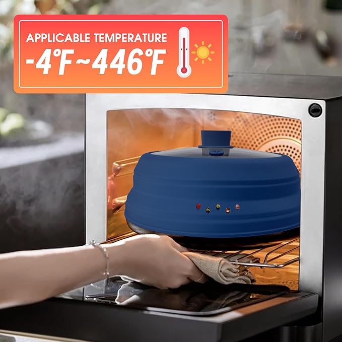 Microwave Splatter Cover Glass Microwave Cover for Food Collapsible Splatter Guard Lid with Silicone Handle for Pot Plate Bowl 11.8 Inch Blue