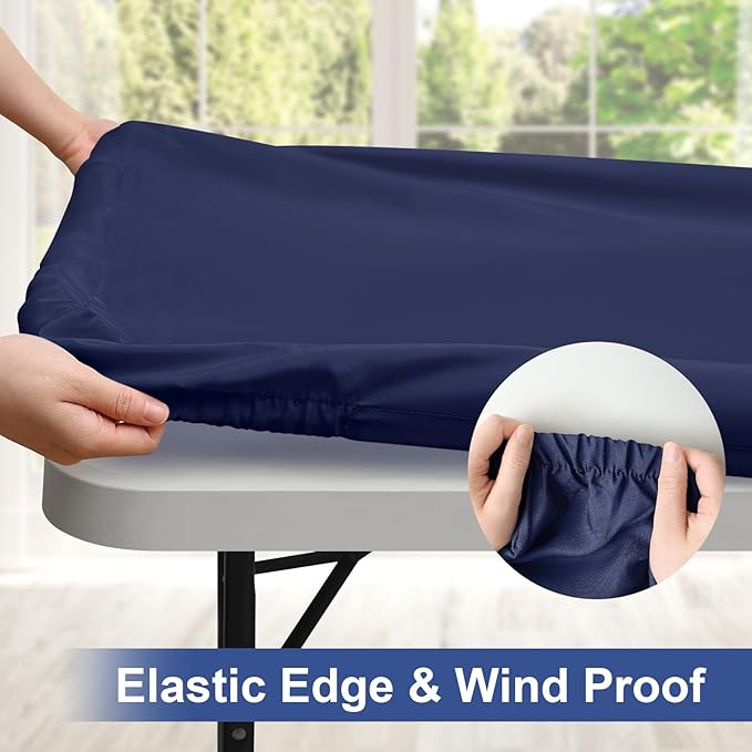 homing Rectangle Table Cloth Cover, Waterproof Polyester Elastic Fitted Tablecloth, Fits for 6 Foot Folding Tables, Washable Table Protector for Picnic, Camping, Outdoor (Navy Blue, 30" x 72")
