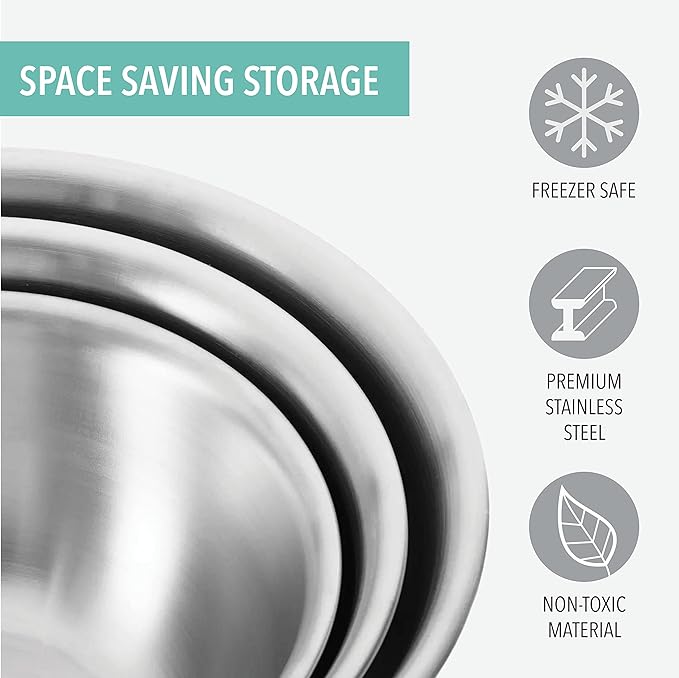 Table Concept Mixing Bowls with Airtight Lids, Stainless Steel Nesting Bowl Set for Space Saving Storage, Ideal for Cooking, Baking, Prepping & Food Storage