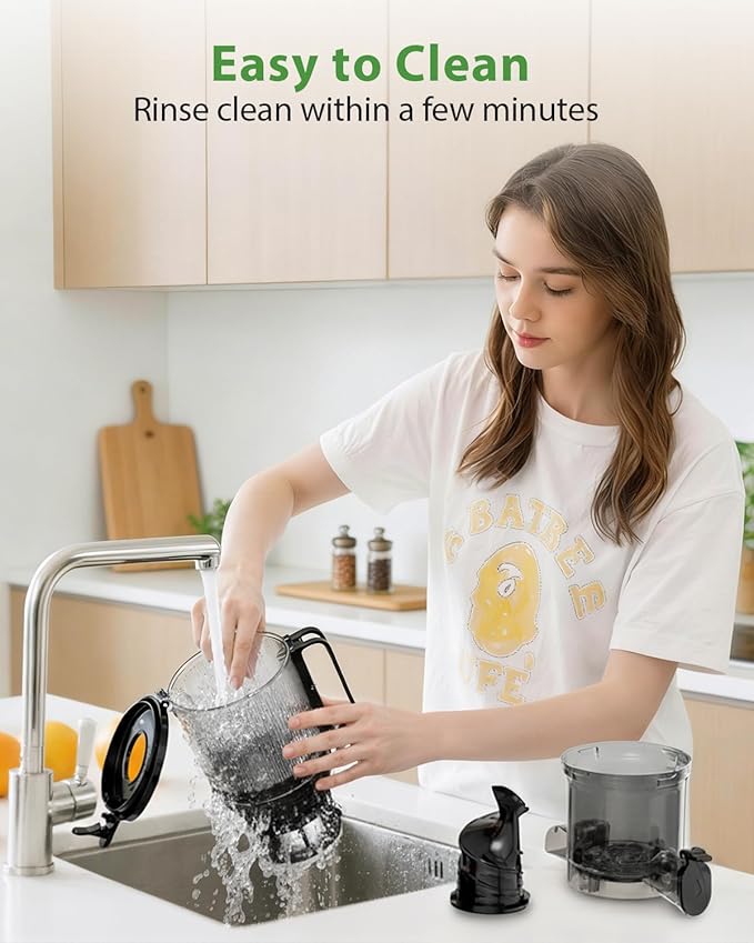 ECOSELF Juicer Machines - Wide Mouth Feed Chute For Fruits and Leafy Greens - Juice Extractor Machine With Self Feeding & Hands-Free Design For Family - Cold Press Juicer Easy to Clean（With Brush）