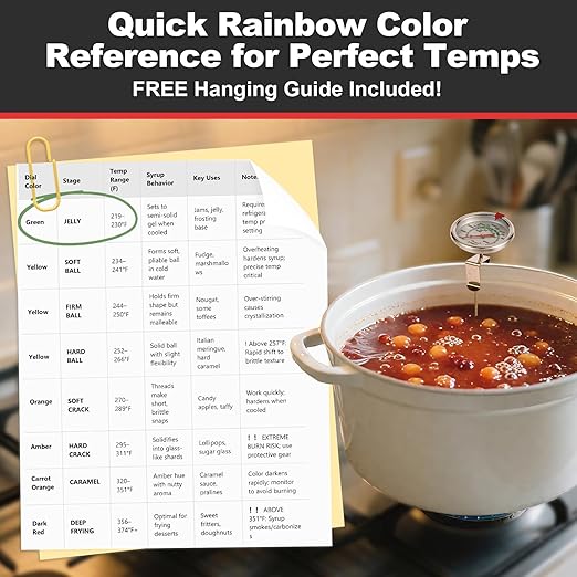 Upgraded Candy Thermometer Waterproof IP67 - Oil Thermometer for Frying with Clips - 9" Side of Pot Rainbow dial Thermometer Deep Fry for Oil Candy Candle BBQ - Silver XL