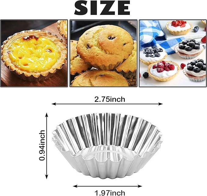 35Pcs Mini Tart Pans Egg Tart Mold, 2.75" Aluminium Mini Pie Tins Reusable Tart Pans for Baking