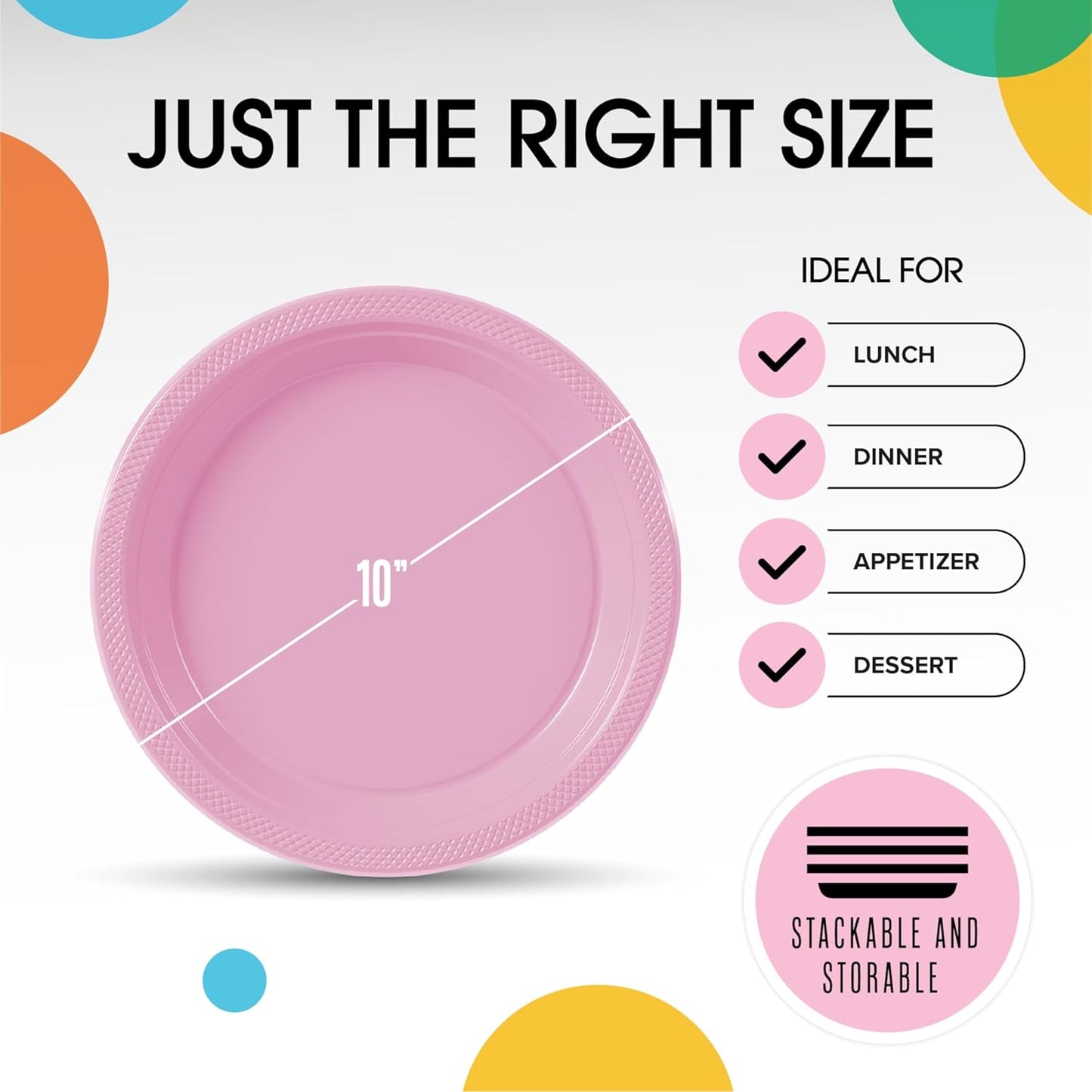 Exquisite Party Solids Pink Plastic Plates For Party 10" Pink Disposable Plates Heavy Duty Supplies 100 Pcs Plastic Dinnerware Sets Heavy Duty 350 GSM Disposable Dinnerware Set