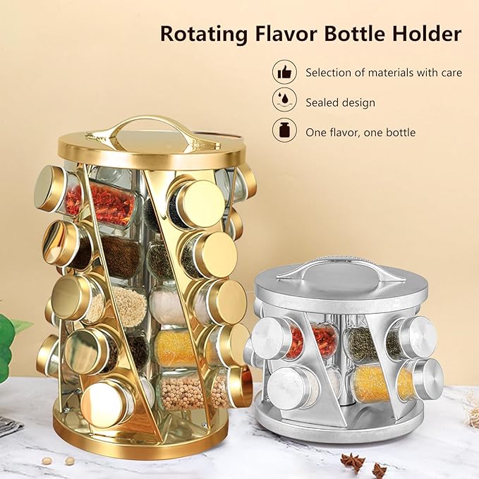 Portable Stainless Steel Spice Rack with 8 Spice Jars Included Revolving Spice Organizer for Kitchen Tower Storage Rack for Spices and Seasoning Silver