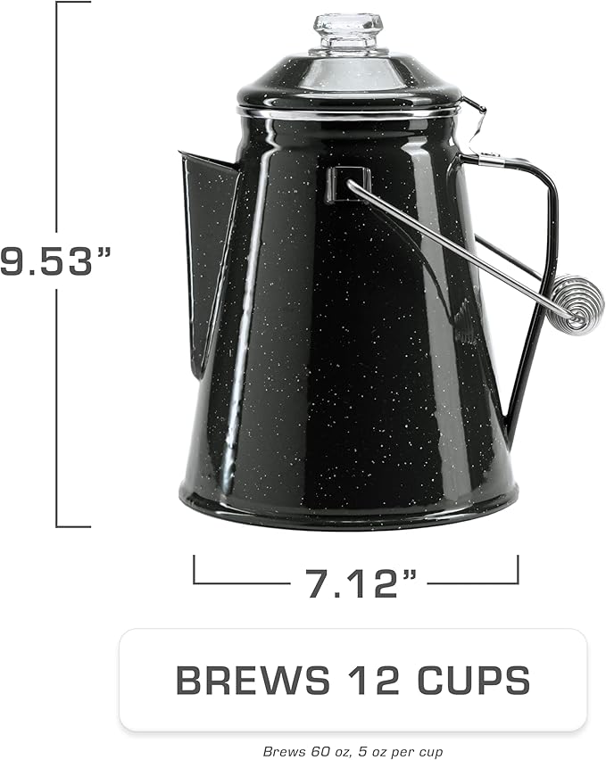 COLETTI Classic Percolator Coffee Pot — The Most Nostalgic Camping Coffee Pot, Now Modernized [Black Enamel, 12 Cup]
