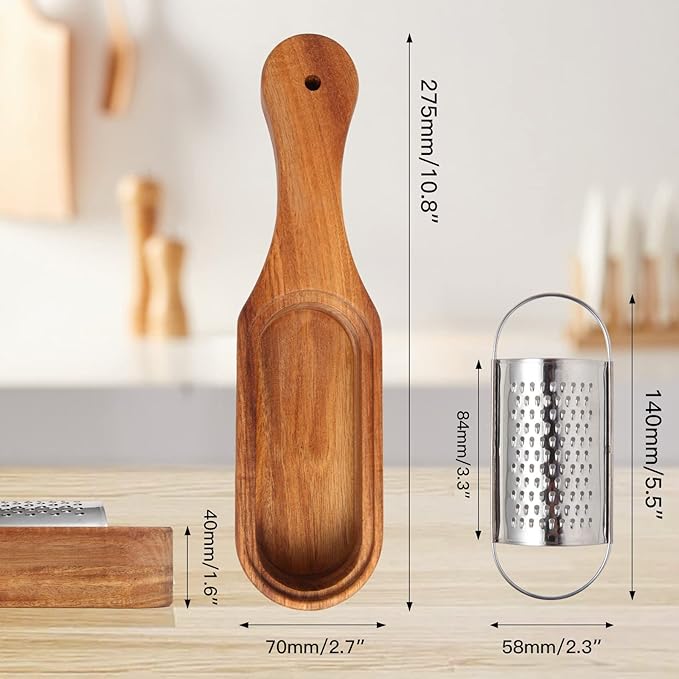 Cheese Grater With Container - Stainless Steel Cheese Grater With Wood Handle Shredder Zester Grater Box Kitchen Handheld Cheese Spoon Grater