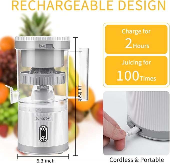 Electric Citrus Orange Lime Lemon Grapefruit Juicer Squeezer, White and Yellow Bundle