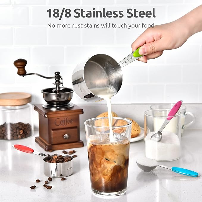 U-Taste 12 Piece Measuring Cups and Spoons Set in 18/8 Stainless Steel : 7 Measuring Cups & 5 Measuring Spoons