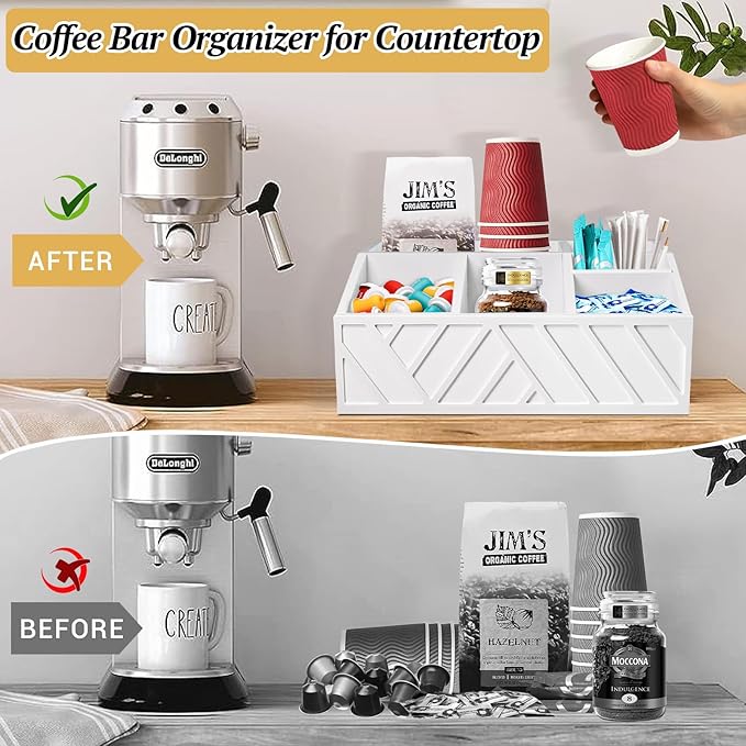 ugiftt Coffee Station Organizer for Counter, Wood Pods Holder Storage Basket, Tea Condiment Storage Organizer, Rustic Coffee Bar Decor for Accessories Organizer