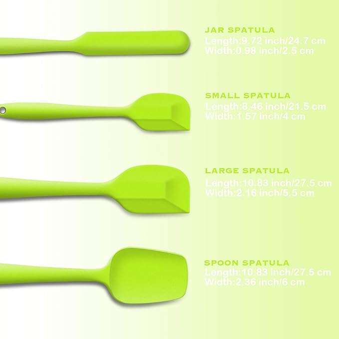 4 Piece Silicone Spatula Set, Flexible Heat Resistant Non-scratch Baking Cooking Rubber Spatulas with Stainless Steel Core, Green