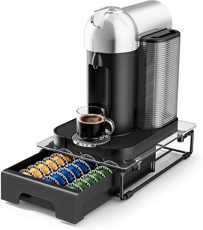 EVERIE Crystal Tempered Glass Organizer Drawer Holder Compatible with Nespresso Vertuo Capsules, Compatible with 21 Big or 30 Small Vertuoline Pods, NP01S