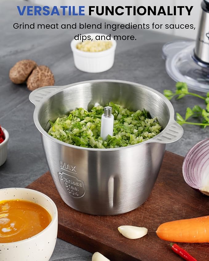 LINKChef Food Processor Small, 10 Cup Food Chopper with Container, 2.3L 600W Electric Meat Grinder for Home Use, Stainless Steel Mini Food Processor for Kitchen, Vegetable, Onion, Garlic, Salad
