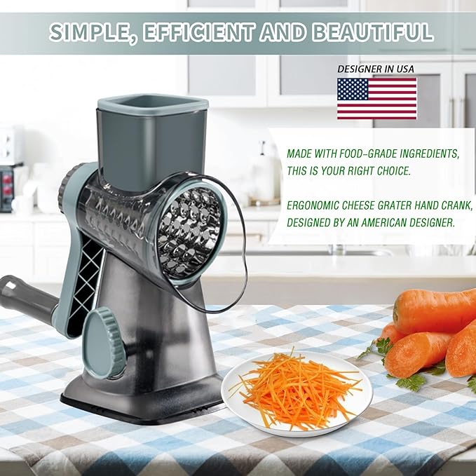 Cheese Grater with Handle, Multifunctional Manual Rotary Cheese Grater - Cheese Shredder Easily Chop Carrots, Potatoes, Vegetables and Fruits and Easy to Clean(blue)