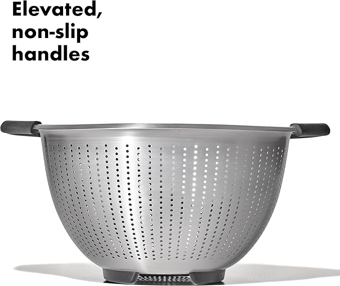 OXO Good Grips Stainless Steel Colander,5 qt. Capacity,Strainer with Non-Slip Handles,Kitchen Colander for Pasta and Vegetables,Nesting Stainless Steel Strainer and Sieve,(Pack of 12)