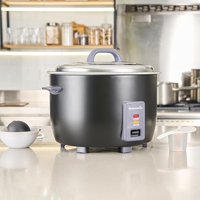 Restaurantware Commercial Rice Cooker 60 Cup Heavy-Duty Steel Industrial Rice Warmer With Nonstick Interior Black Ideal For Catering And Buffet Use