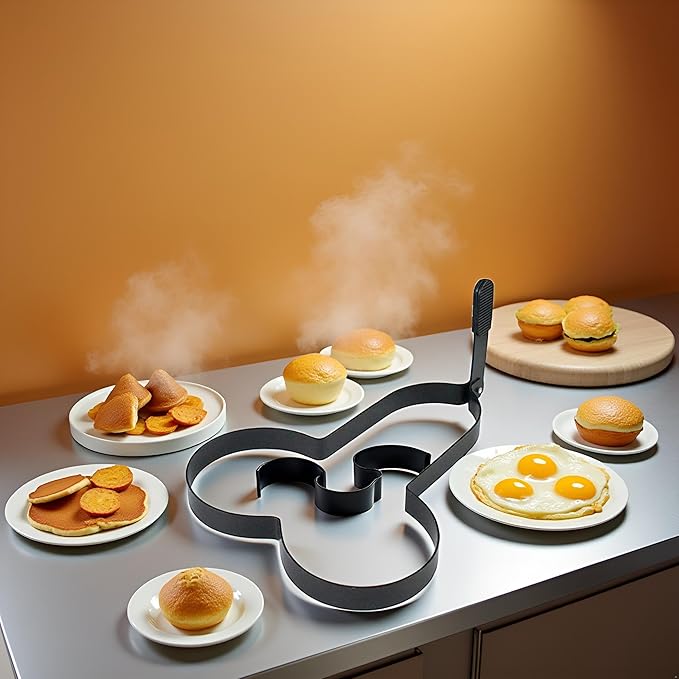 Black Funny Egg Fryer, Stainless Steel Egg Pancake Cooking Tool Non-Stick Kitchen DIY Egg Fried Mould with Handle for Muffins Patties, for Valentine's Day Egg Poachers,Specialty Cookware