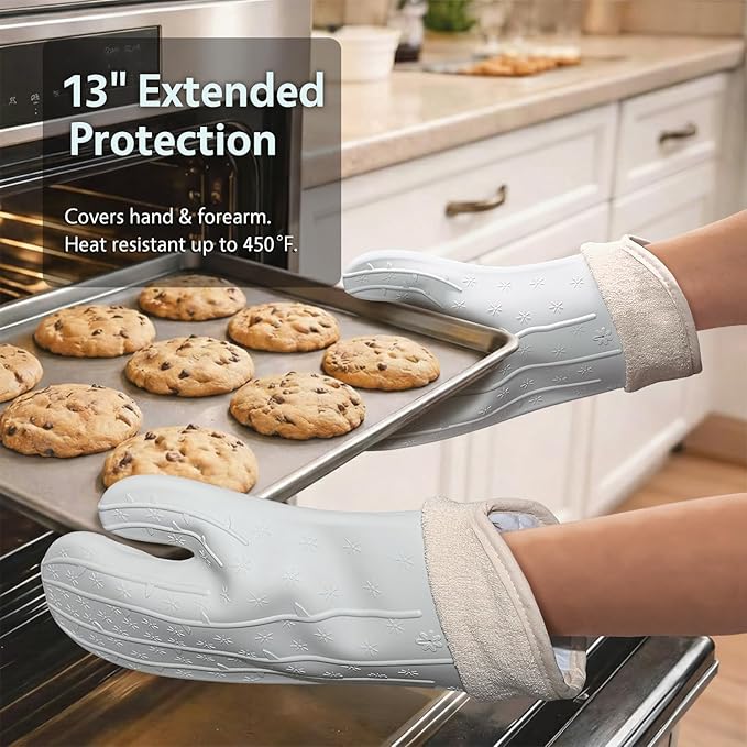 UMIRRO Cactus Silicone Oven Mitt 2-Pack Set, Heat Resistant, Non-Slip Grip for Kitchen Use, Safe for Cooking Baking & Grilling, Cute Kitchen Accessories, 13", Mint Green
