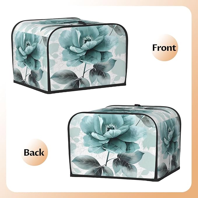 Toaster Cover 4 Slice Elegant Teal Flower Leaves Waterproof Appliance Cover with Hang Loop Bread Baker Toaster Cover for Kitchen