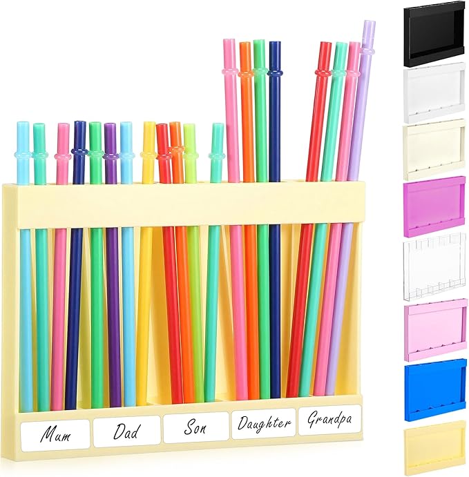 Qinyoung Acrylic Straw Holder for Cabinet Door with Double Sided Adhesive Tape Reusable Straw Organizer Tumbler Storage Kitchen Accessories Container for Counter Cupboard(Classic,Large,Cream Color)