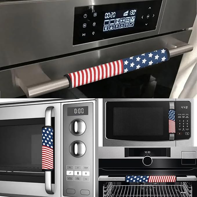 Fridge Door Handle Covers Set of 6, Patriotic American Flag Non Slip Kitchen Appliance Decoration for Fridge Dishwashers Microwave July 4th Independence Day Decorations