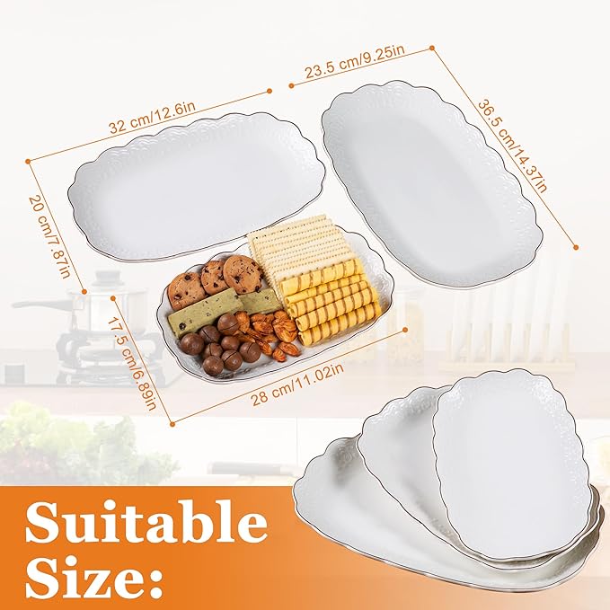 Kassel Ceramic Serving Platter Set | 14”/12”/10” Oval Serving Trays for Entertaining at Parties and Weddings | Oven Safe Large Serving Trays for Tacos, Steak, and Cake