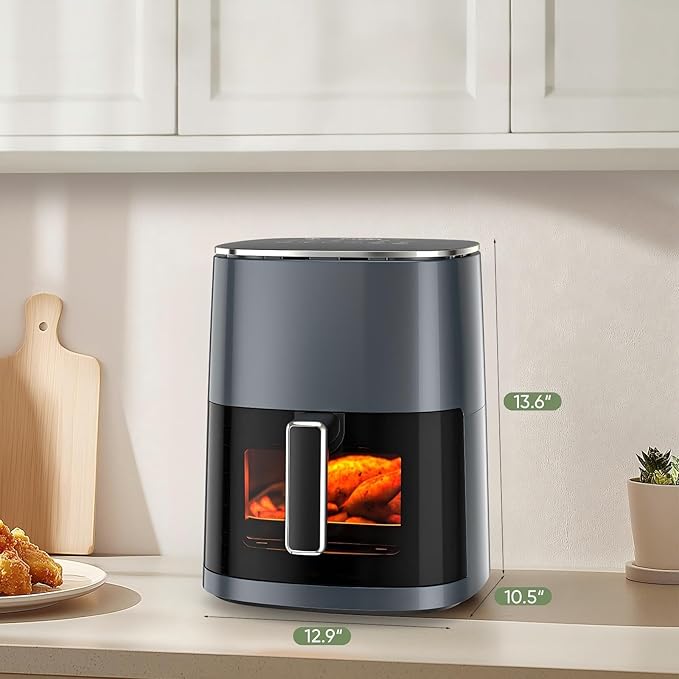 Air Fryer, 6QT Square Airfryer with Visual Window, 400°F Fast Heating Air Fryers Oven with Timer, Auto-Off, Non Toxic & Non Stick, Multiple 12 Modes for Roast, Bake, Dehydrate, Fry, Reheat