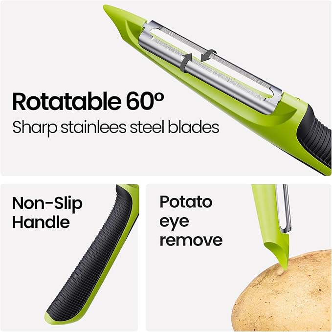 Vegetable Peeler, Swivel Peelers for Kitchen with Non-Slip Grip Handle,Green